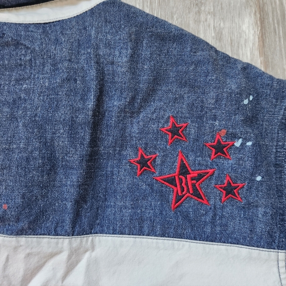 Born Fly Blue White Stripe Button Down Short Sleeve Large Logo 100% Cotton 3XL - Picture 10 of 10